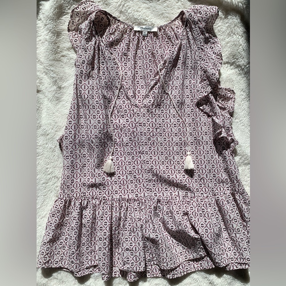 NWOT Madewell Silk Lily Ruffle Top in Echo Grid